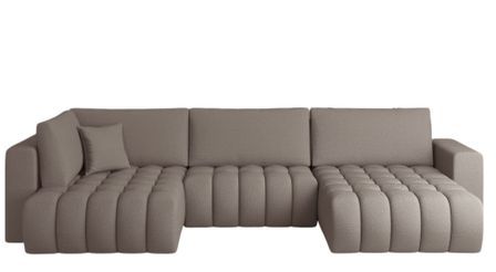 Canapé panoramique convertible BOSTON en tissu capitonné – 350 cm