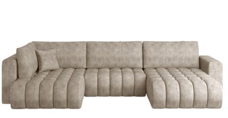 Canapé panoramique convertible BOSTON en tissu capitonné – 350 cm