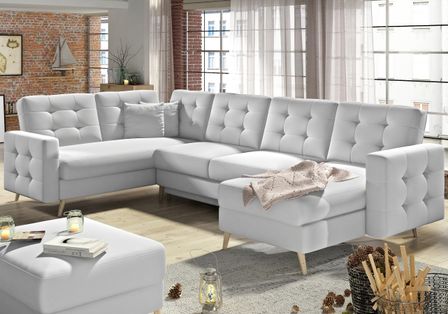 Canapé panoramique convertible capitonné simili cuir blanc Anska 320 cm