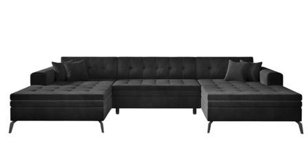 Canapé panoramique convertible en tissu ROMY - Pieds métal noir