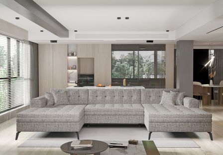 Canapé panoramique convertible en tissu ROMY - Pieds métal noir