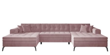 Canapé panoramique convertible en velours ROMY - Pieds métal noir