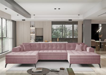 Canapé panoramique convertible en velours ROMY - Pieds métal noir