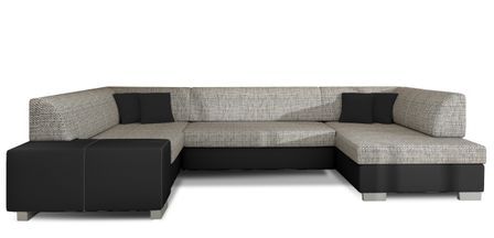 Canapé panoramique convertible HOUSTON en bi-matière avec coffre de rangement