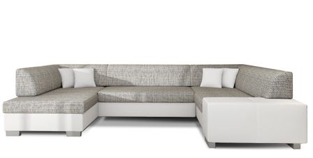 Canapé panoramique convertible HOUSTON en bi-matière avec coffre de rangement