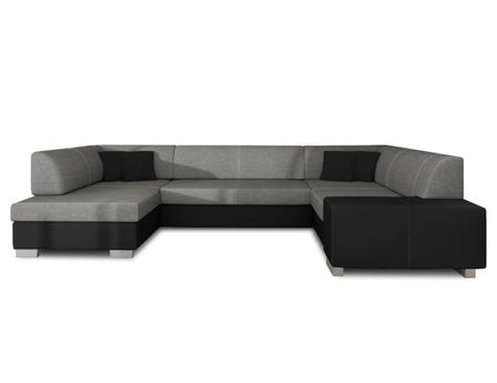 Canapé panoramique convertible HOUSTON en bi-matière avec coffre de rangement