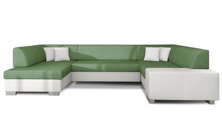 Canapé panoramique convertible HOUSTON en bi-matière avec coffre de rangement