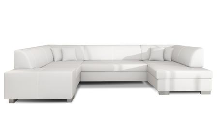 Canapé panoramique convertible HOUSTON en simili cuir avec coffre de rangement