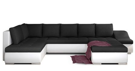 Canapé panoramique convertible JONAZ simili cuir, tissu - Rangement integré