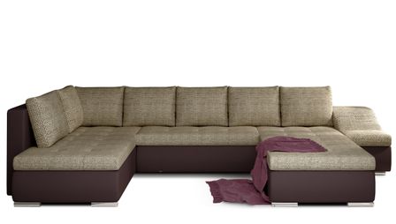 Canapé panoramique convertible JONAZ simili cuir, tissu - Rangement integré