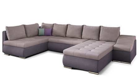 Canapé panoramique convertible JONAZ simili cuir, tissu - Rangement integré