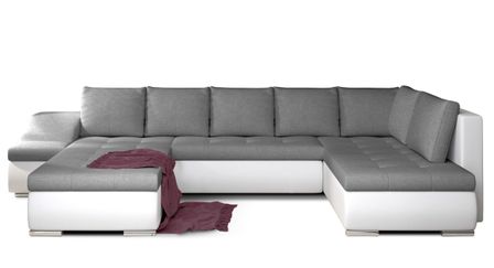 Canapé panoramique convertible JONAZ simili cuir, tissu - Rangement integré