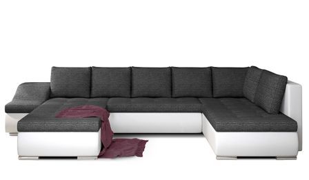 Canapé panoramique convertible JONAZ simili cuir et tissu - Rangement integré