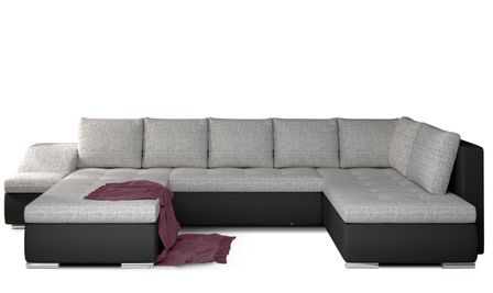 Canapé panoramique convertible JONAZ simili cuir, tissu - Rangement integré