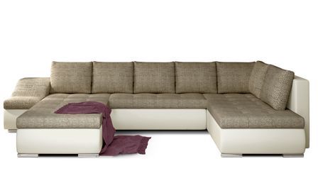 Canapé panoramique convertible JONAZ simili cuir, tissu - Rangement integré