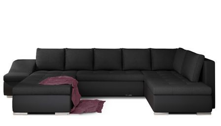 Canapé panoramique convertible JONAZ simili cuir, tissu - Rangement integré