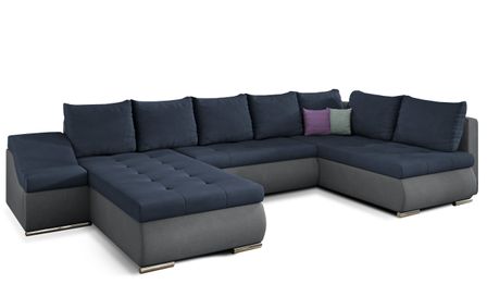 Canapé panoramique convertible JONAZ simili cuir, tissu - Rangement integré