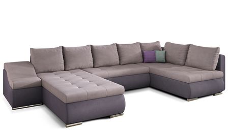 Canapé panoramique convertible JONAZ simili cuir, tissu - Rangement integré