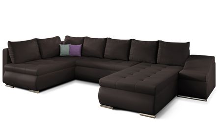 Canapé panoramique convertible JONAZ simili cuir - Rangement integré