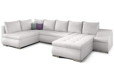 Canapé panoramique convertible JONAZ simili cuir - Rangement integré