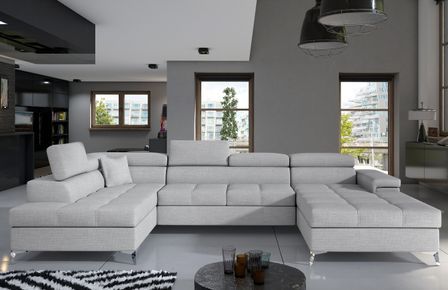 Canapé panoramique convertible KUTTY tissu - Rangement et appuie-têtes réglables