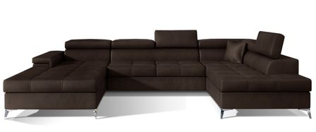 Canapé panoramique convertible KUTTY velours - Rangement et têtières réglables