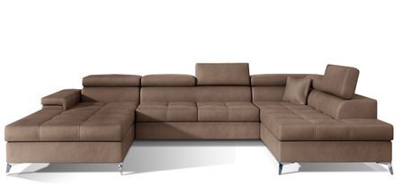 Canapé panoramique convertible KUTTY velours - Rangement et têtières réglables