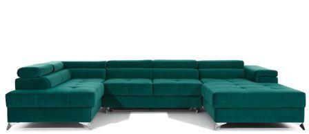 Canapé panoramique convertible KUTTY velours - Rangement et têtières réglables