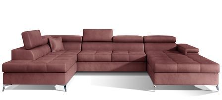 Canapé panoramique convertible KUTTY velours - Rangement et têtières réglables