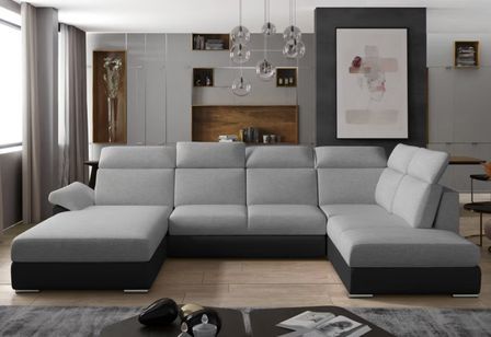 Canapé Convertible Panoramique LEVANO Tissu et Simili Cuir, Têtières