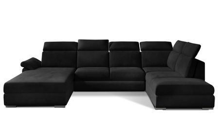 Canapé panoramique convertible LEVANO velours - Rangement et appuie-têtes réglables