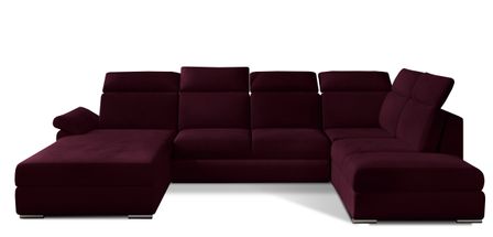 Canapé panoramique convertible LEVANO velours - Rangement et appuie-têtes réglables