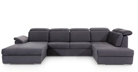 Canapé panoramique convertible LEVANO velours - Rangement et appuie-têtes réglables