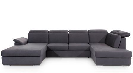 Canapé panoramique convertible LEVANO velours - Rangement et appuie-têtes réglables