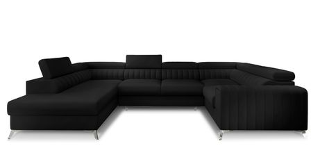 Canapé panoramique convertible LOUVE simili cuir - Rangement et têtières réglables