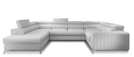 Canapé panoramique convertible LOUVE simili cuir - Rangement et têtières réglables