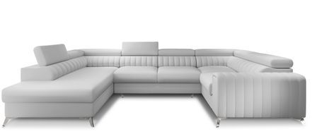 Canapé panoramique convertible LOUVE simili cuir - Rangement et têtières réglables