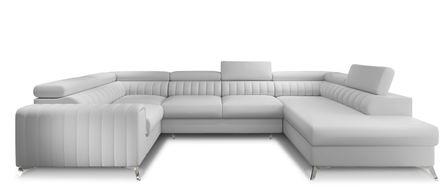 Canapé panoramique convertible LOUVE simili cuir - Rangement et têtières réglables