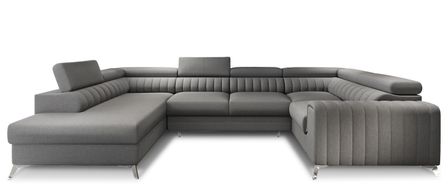 Canapé panoramique convertible LOUVE tissu - Rangement et têtières réglables