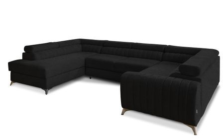 Canapé panoramique convertible LOUVE tissu - Rangement et têtières réglables