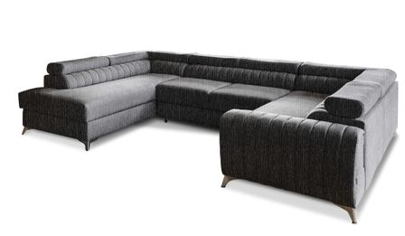 Canapé panoramique convertible LOUVE tissu - Rangement et têtières réglables