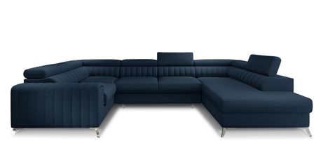 Canapé panoramique convertible LOUVE tissu - Rangement et têtières réglables