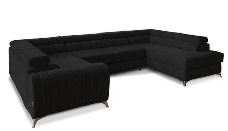 Canapé panoramique convertible LOUVE tissu - Rangement et têtières réglables