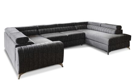 Canapé panoramique convertible LOUVE tissu - Rangement et têtières réglables