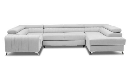 Canapé panoramique convertible LOUVE tissu - Rangement et têtières réglables