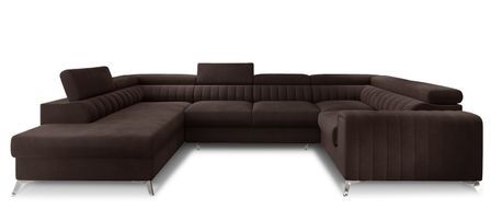 Canapé panoramique convertible LOUVE velours - Rangement et têtières réglables
