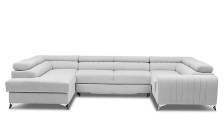 Canapé panoramique convertible LOUVE velours - Rangement et têtières réglables