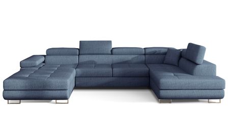 Canapé panoramique convertible ROMANO tissu - Rangement et appuie-têtes réglables