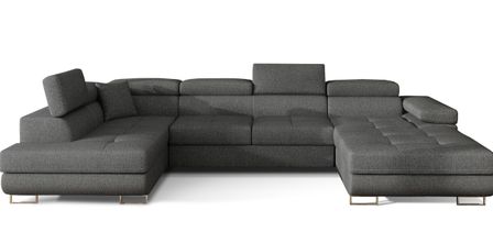 Canapé panoramique convertible ROMANO tissu - Rangement et appuie-têtes réglables