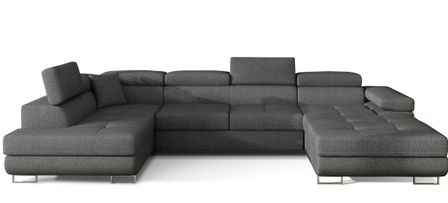 Canapé panoramique convertible ROMANO tissu - Rangement et appuie-têtes réglables